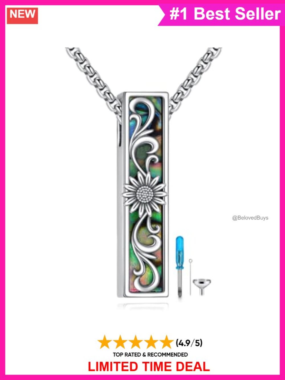 925 Sterling Silver Bar Urn Necklace Cremation Jewelry Memorial Pendant